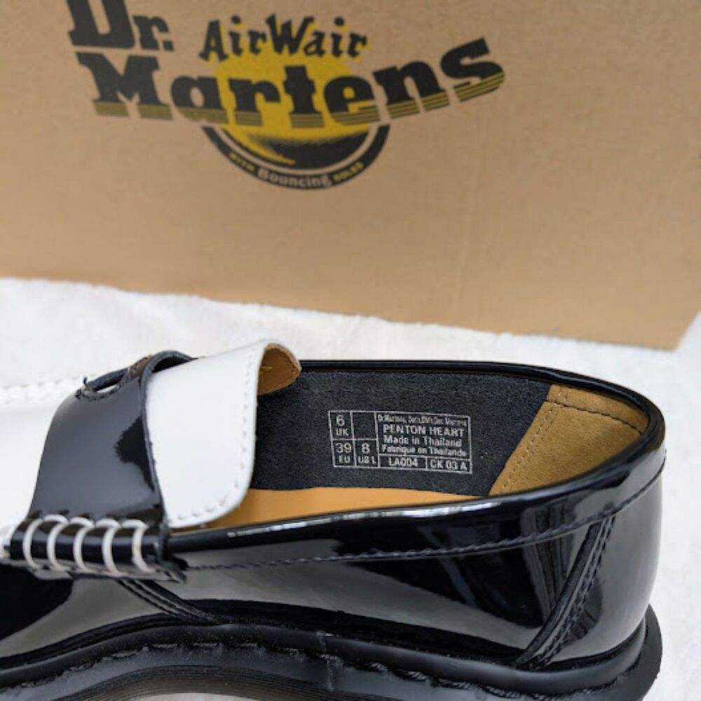 Dr. Martens Penton Heart Black & White Two-Tone Patent Leather Loafers UK 6 NIB - Picture 10 of 14